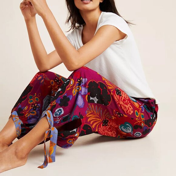 Anthropologie Vibrant Floral Joanie Harem Pants Small Maximalist Boho Lounge - Picture 2 of 13